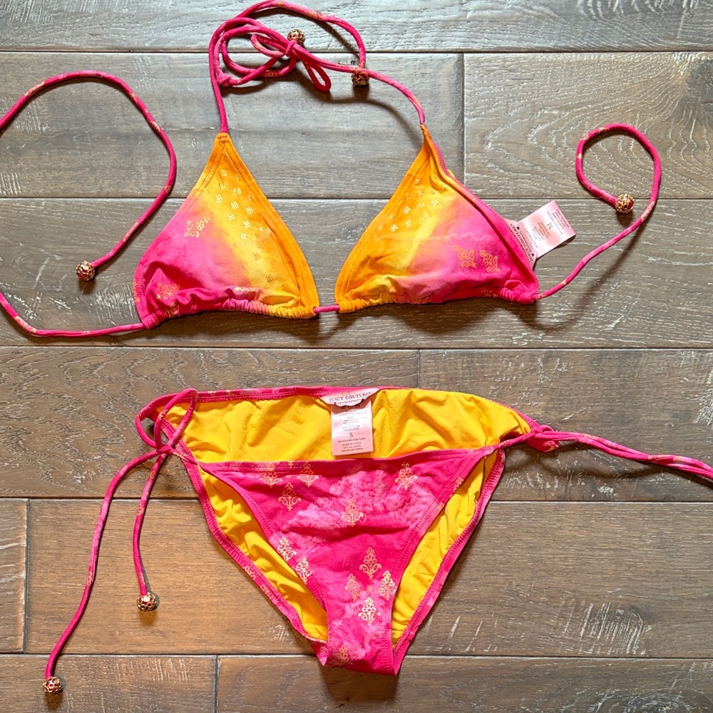Juicy Couture Pink and Yellow and Gold Bikini Set
